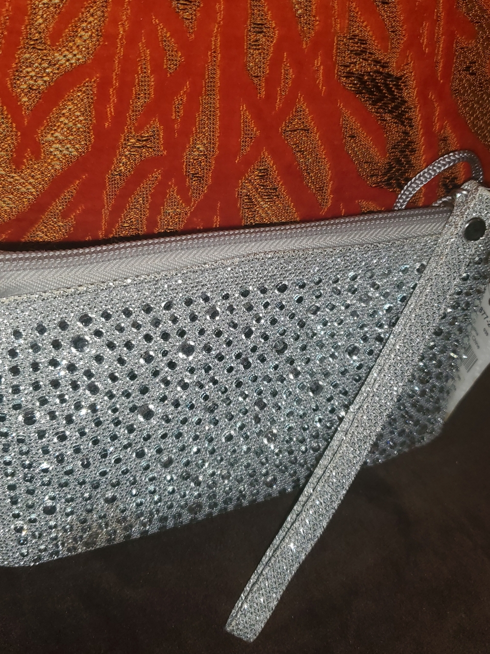 Silver Crystal-Embellished Wristlet Clutch
